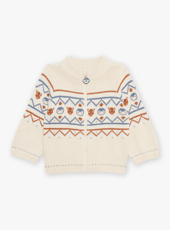 Gilet en tricot à jacquard animaux et motifs fantaisie beige DASICHARD / 22H1BGY1GILA001
