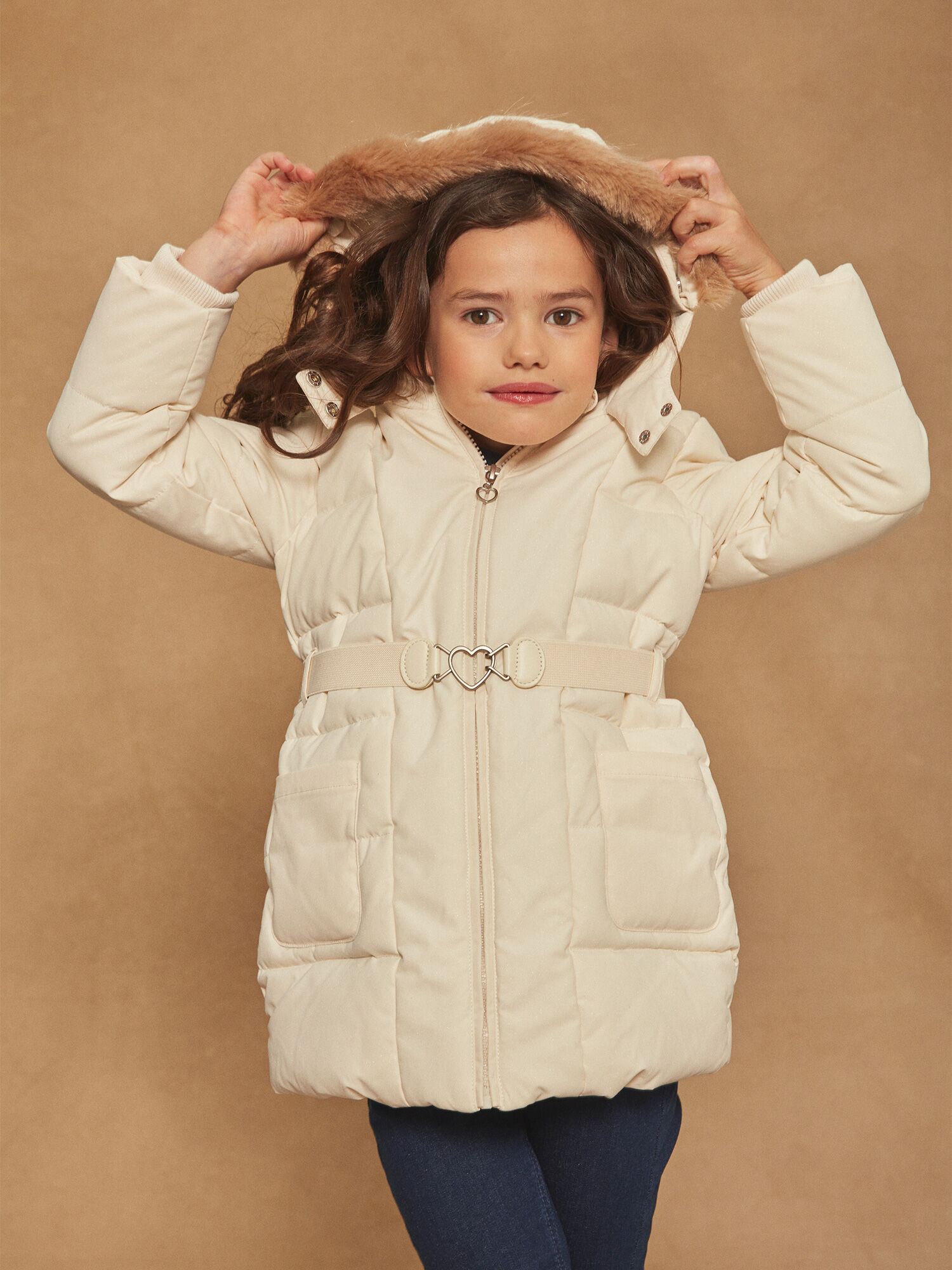 Doudoune longue capuche crue Fille Sergent Major