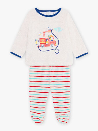 Pyjama camion de pompier en velours gris chiné bébé garçon CEFLORENT / 22E5BG41PYJJ920