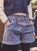 Short bleu à motif fleurs en velours Fille NUSHORETTE / 25H2PFQ1SHO205