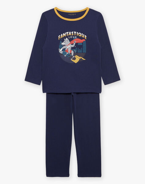Pyjama deux pièces bleu foncé en coton avec cape tête de loup FLORIAGE2 / 23E5PG41PYT705