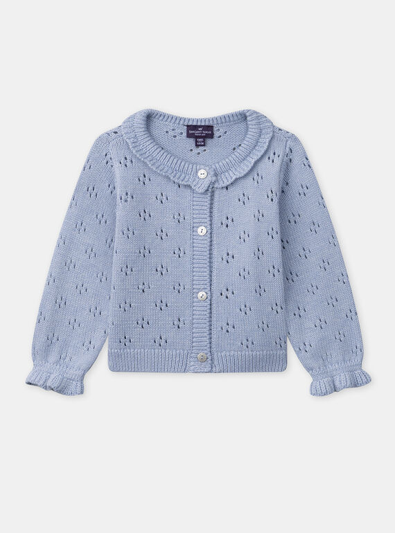 Cardigan bleu ajouré et bas de manches volantées Bébé Fille NAJESSICA / 25H1BFQ2CAR020