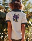 Polo piqué écru à rayures bleu marine, gris et kaki FLAPOLAGE / 23E3PGO1POL001