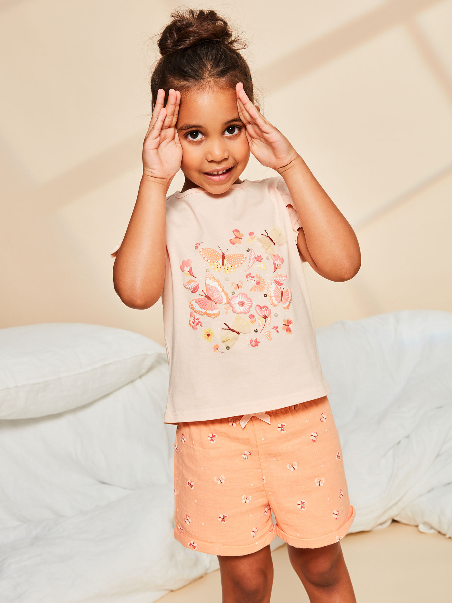 Pyjama abricot a motif et imprime papillons Fille Sergent Major