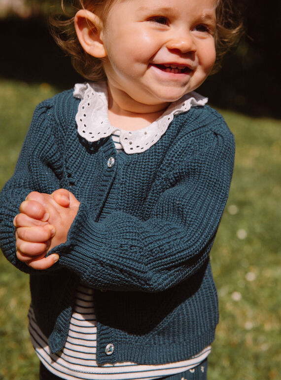 Cardigan vert émeraude en tricot fantaisie GACAMILLE / 23H1BF82CAR608