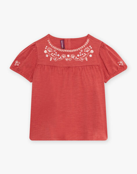 T-shirt rose vintage brodé à manches bouffantes enfant fille CAROUETTE / 22E2PF71TMCD332