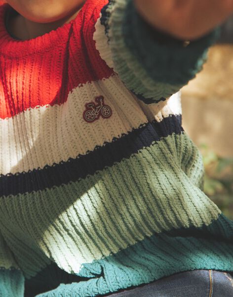 Pull à rayures rouge, vert, blanc et bleu marine FEPULAGE / 23E3PGB1PULG611