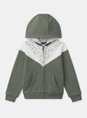 Sweat à capuche zippé vert kaki et imprimé fleuri à manches longues Fille NAEVIETTE / 25H2PF31JGHG602