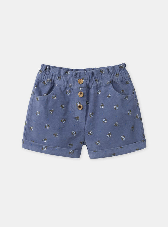 Short bleu à motif fleurs en velours Fille NUSHORETTE / 25H2PFQ1SHO205