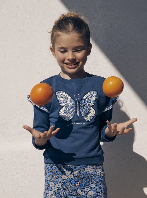 Sweat bleu à motif papillon brodé LESWETTE / 24H2PFJ1SWEC233