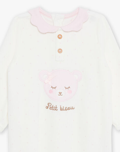 Grenouillère écrue en velours à pois et tête d'ours FECARLA / 23E5BF23GRE001