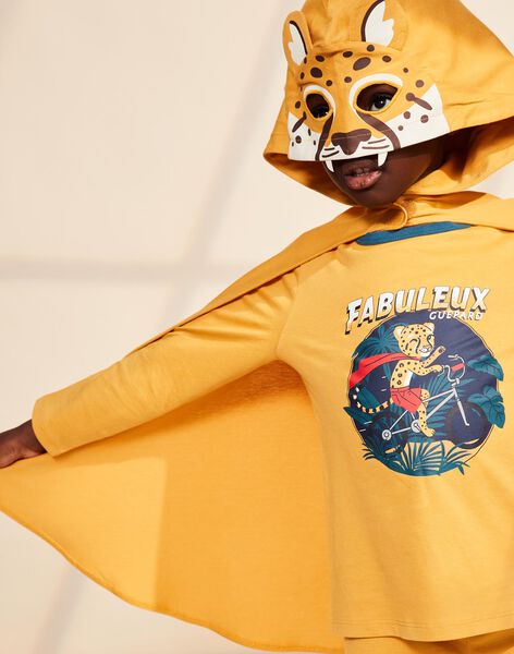 Pyjama deux pièces jaune moutarde en coton avec cape tête de léopard FLORIAGE1 / 23E5PG42PYT107