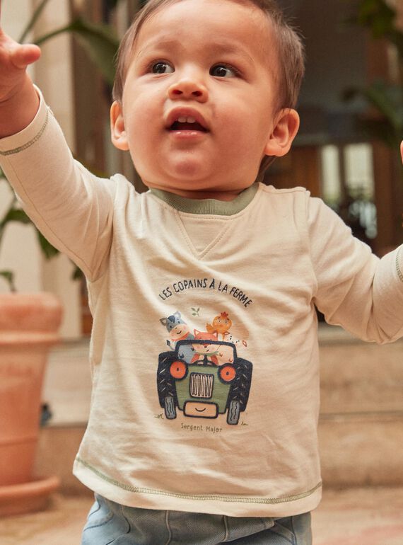 Body-T-shirt vanille à manches longues à motif tracteur et animaux GABORICE / 23H1BG71BOD114