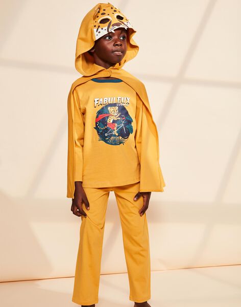 Pyjama deux pièces jaune moutarde en coton avec cape tête de léopard FLORIAGE1 / 23E5PG42PYT107