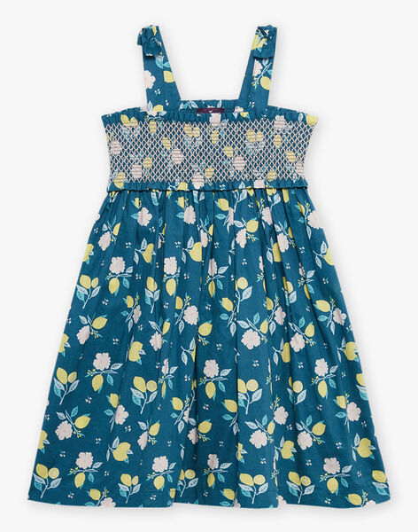 Robe courte à smock bleu canard à imprimé fleuri et citrons FRUSOLETTE 1 / 23E2PFX5RBS714