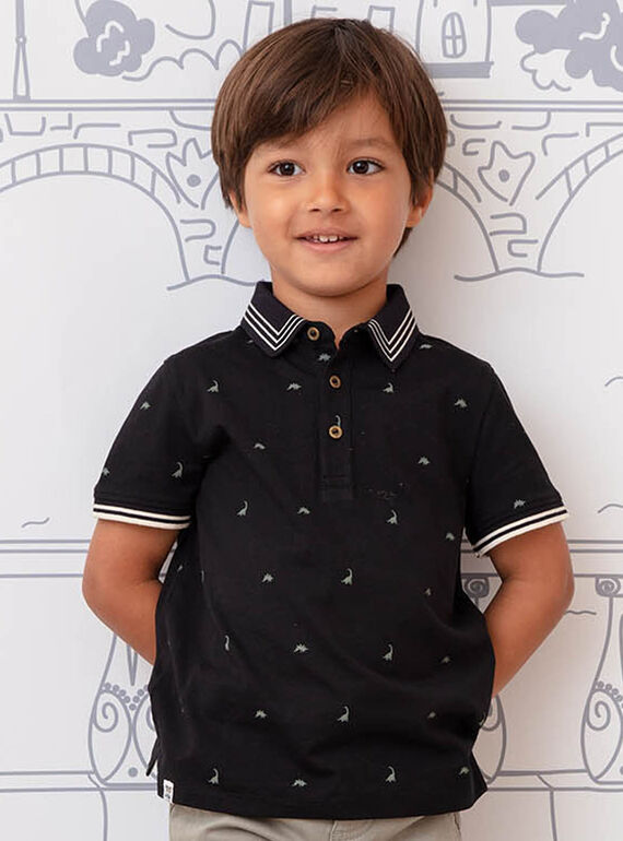 Polo noir brodé dinosaures enfant garcçon BAPOLAGE / 21H3PG21POL090