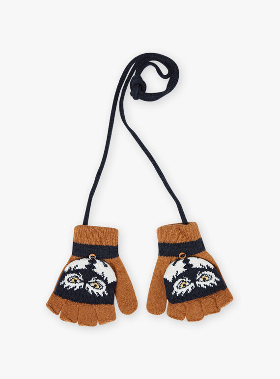 Moufles 2-en-1 camel motif loup enfant garçon BIMITAGE / 21H4PGE2GAN804