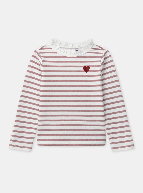 T-shirt blanc à rayures rouge avec col et manches longues Fille NIXUBETTE 2 / 25H2PFH3TML001