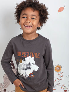 T-shirt gris anthracite imprimé loup enfant garçon BIDIBAGE / 21H3PGJ1TMLI808