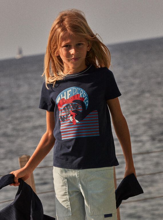 T-shirt bleu marine avec vague et surfeur FOWAVAGE / 23E3PGC1TMC070