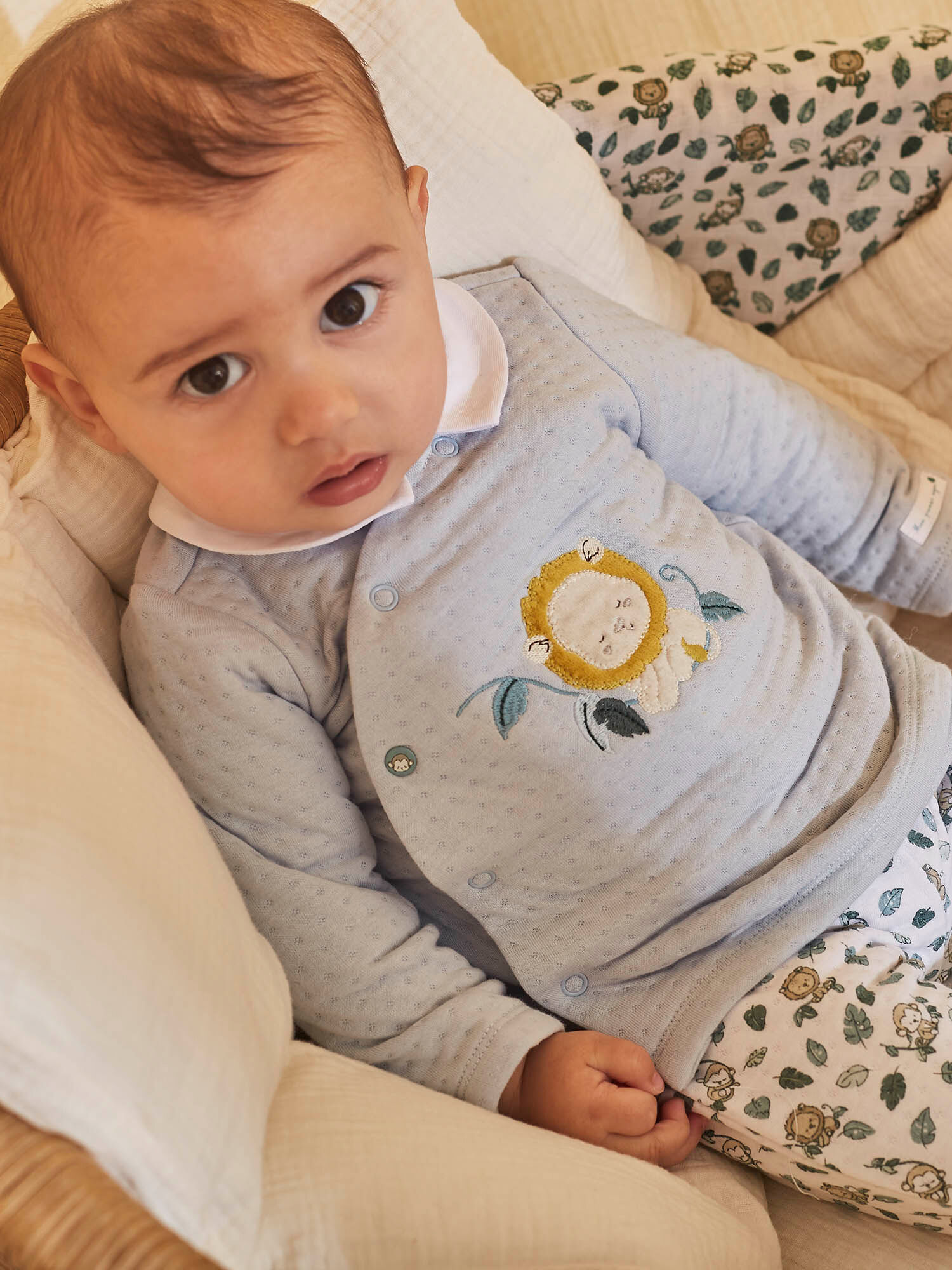 Ensemble en coton tubique a motif lion et imprime jungle naissance garcon Sergent Major