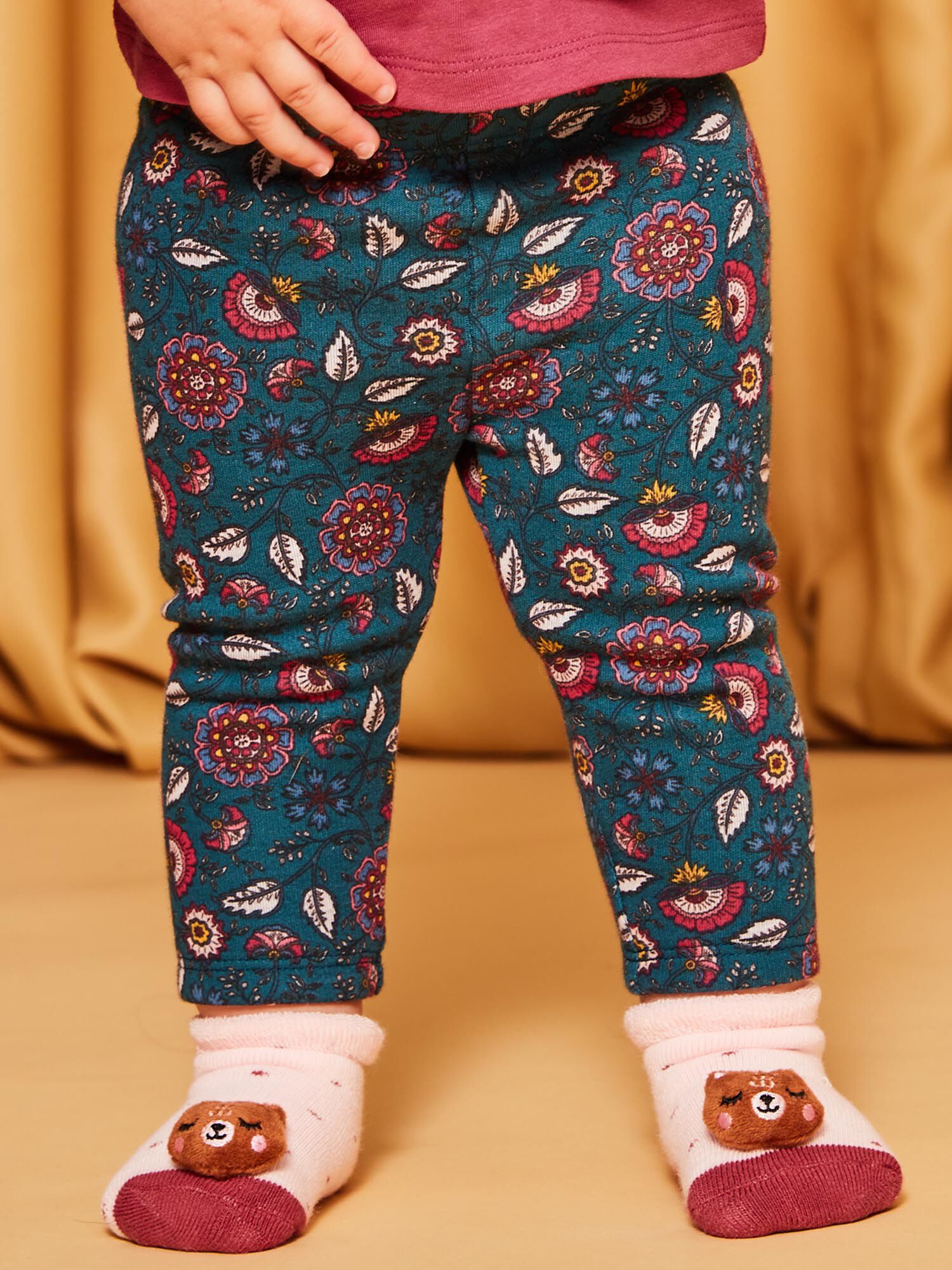 Legging bleu canard fourr imprim fleuri