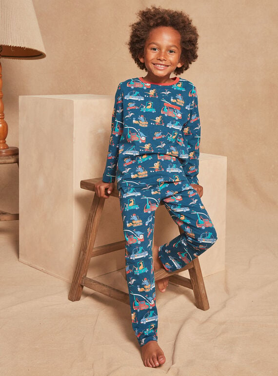 Pyjama bleu pétrole à imprimé dinosaures en jersey GRUDIAGE / 23H5PG14PYJ716