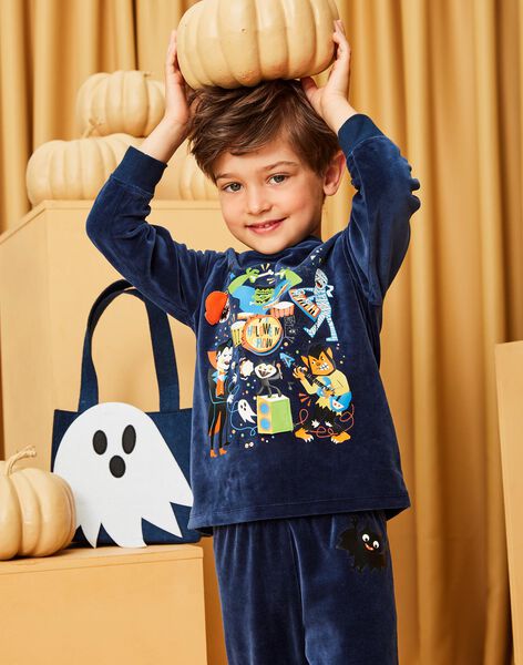 Ensemble pyjama en velours et sac à imprimé Halloween. DALOAGE / 22H5PGS1PYJ702