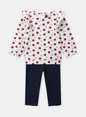 Ensemble sweat blanc imprimé pommes avec volants aux épaules et legging bleu marine Bébé Fille NAGERALDINE / 25H1BFM1ENS001