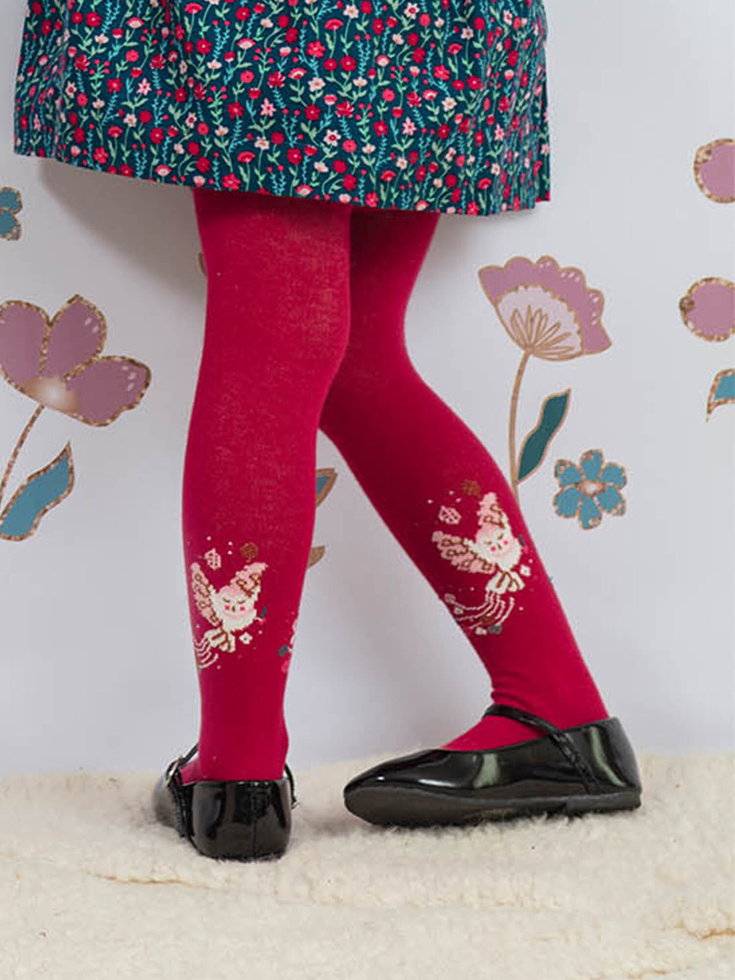 Collant rose motif chouette enfant fille