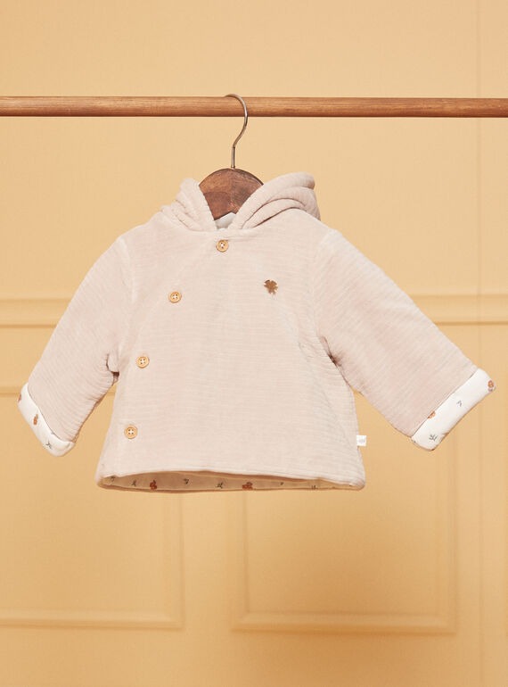 Veste de naissance à capuche beige en velours LOAC / 24H0CM11VES007