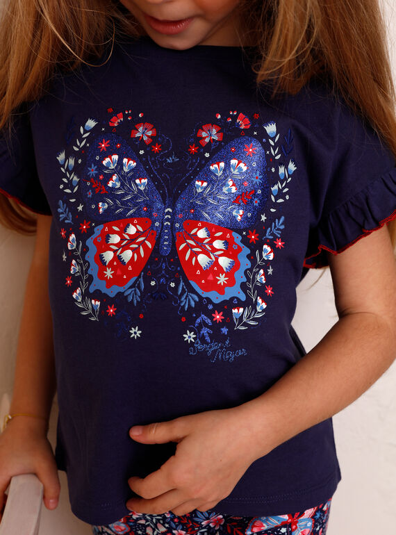 T-shirt bleu impression paillettes avec sacoche ZOTISETTE / 21E2PFB1TMC216