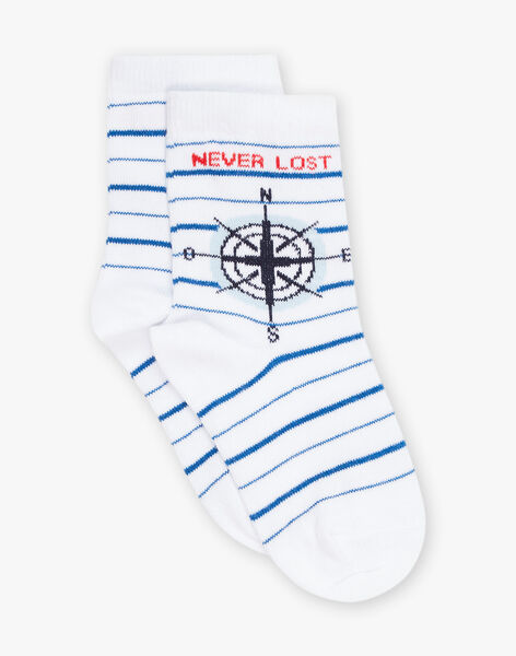 Chaussettes écrue à rayures bleues et Jacquard boussole FOSOLAGE / 23E4PGC1SOQ000