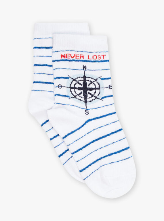 Chaussettes écrue à rayures bleues et Jacquard boussole FOSOLAGE / 23E4PGC1SOQ000
