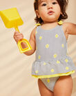 Maillot de bain 1 pièce bleu marine et jaune à imprimé à rayures et soleils FITINA / 23E4BFM2MAIA001