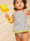 Maillot de bain 1 pièce bleu marine et jaune à imprimé à rayures et soleils FITINA / 23E4BFM2MAIA001