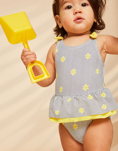 Maillot de bain 1 pièce bleu marine et jaune à imprimé à rayures et soleils FITINA / 23E4BFM2MAIA001