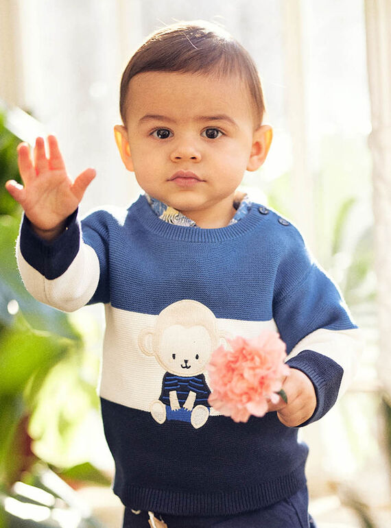 Pull tricolore à motif singe bébé garçon CARAYNAL / 22E1BGK1PUL703