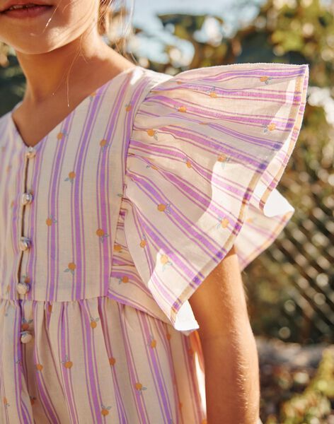 Robe vanille en lin à rayures mauve FLARAYETTE / 23E2PFO1ROB114