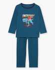 Pyjama deux pièces bleu canard en coton avec cape tête de dinosaure FLORIAGE3 / 23E5PG43PYT714