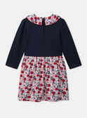 Robe bimatière bleu marine et imprimé pommes à col claudine Fille NOBIMAETTE / 25H2PFP3ROB070