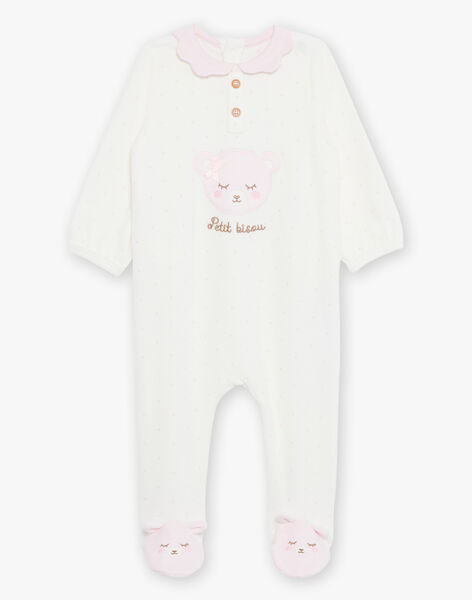 Grenouillère écrue en velours à pois et tête d'ours FECARLA / 23E5BF23GRE001