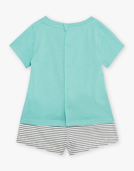 T-shirt et short vert d'eau, bleu marine et blanc en jersey FIZACK / 23E1BGU1ENS213