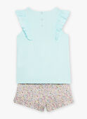Pyjama bleu turquoise motif dinosaure et fleurs enfant fille CHOUFIETTE / 22E5PF51PYJ203