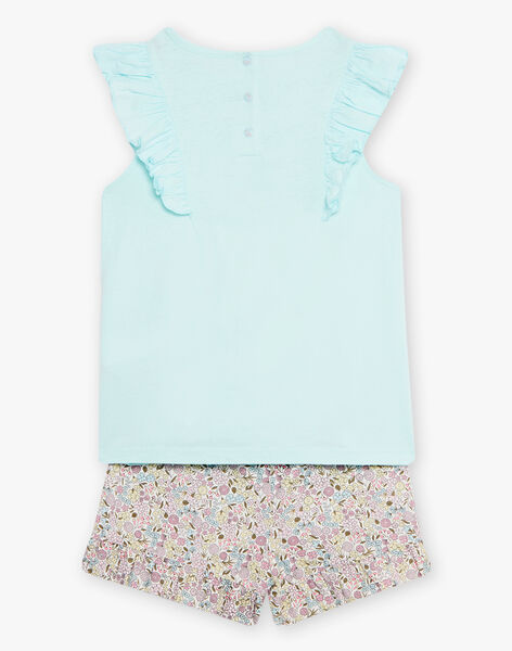 Pyjama bleu turquoise motif dinosaure et fleurs enfant fille CHOUFIETTE / 22E5PF51PYJ203