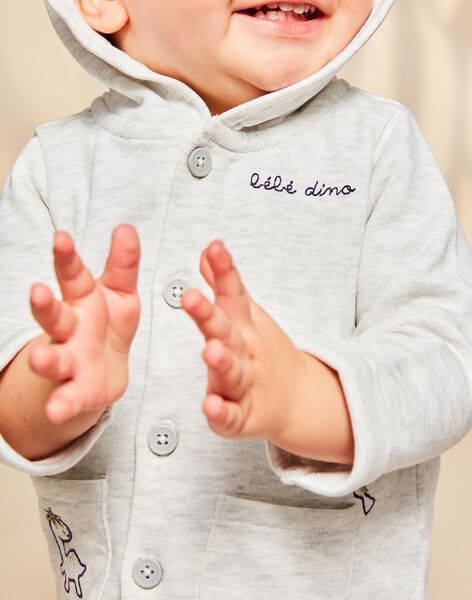 Cardigan en molleton beige chiné à capuche et à broderies animaux fantaisie FAORIS / 23E1BGO1CARA011