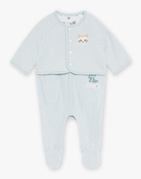 Ensemble grenouillère bleu ciel et gilet écru FORLAN / 23E0NG62ENS614
