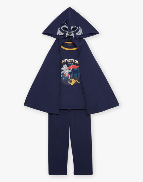 Pyjama deux pièces bleu foncé en coton avec cape tête de loup FLORIAGE2 / 23E5PG41PYT705