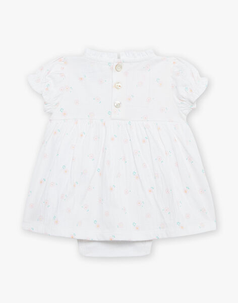 Robe et béguin de naissance blancs à imprimé fleurs FOLINA / 23E0CFT1ROB000