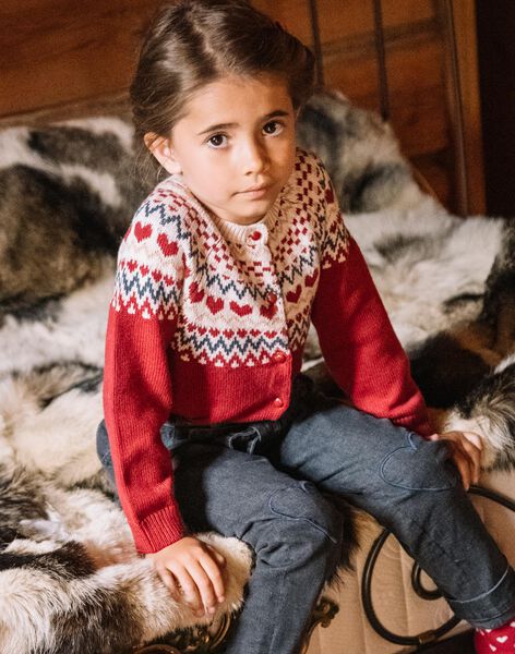 Cardigan rouge et beige en laine mélangée DRIKERETTE / 22H2PFX2CARF526